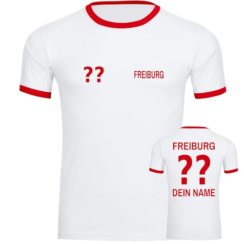 VIMAVERTRIEB® Herren Kontrast T-Shirt Freiburg - Trikot mit Deinem Namen und Nummer - Druck: rot - Männer Shirt Fußball Fanartikel Fanshop - Größe: XL weiß/rot von VIMAVERTRIEB