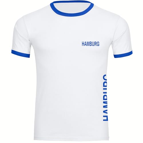 VIMAVERTRIEB® Herren Kontrast T-Shirt Hamburg - Brust & Seite - Druck: blau - Männer Shirt Fußball Fanartikel Fanshop - Größe: M weiß/blau von VIMAVERTRIEB
