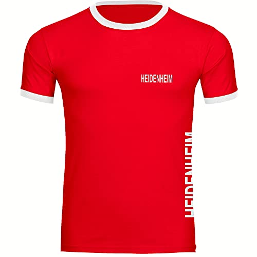 VIMAVERTRIEB® Herren Kontrast T-Shirt Heidenheim - Brust & Seite - Druck: weiß - Männer Shirt Fußball Fanartikel Fanshop - Größe: XL rot/weiß von VIMAVERTRIEB