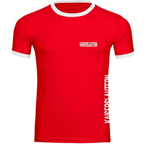 VIMAVERTRIEB® Herren Kontrast T-Shirt Kaiserslautern - Brust & Seite - Druck: weiß - Männer Shirt Fußball Fanartikel Fanshop - Größe: 3XL rot/weiß von VIMAVERTRIEB