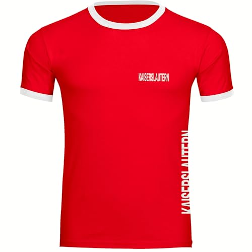 VIMAVERTRIEB® Herren Kontrast T-Shirt Kaiserslautern - Brust & Seite - Druck: weiß - Männer Shirt Fußball Fanartikel Fanshop - Größe: XL rot/weiß von VIMAVERTRIEB