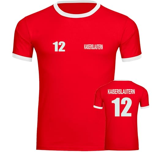 VIMAVERTRIEB® Herren Kontrast T-Shirt Kaiserslautern - Trikot 12 - Druck: weiß - Männer Shirt Fußball Fanartikel Fanshop - Größe: 3XL rot/weiß von VIMAVERTRIEB