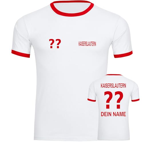 VIMAVERTRIEB® Herren Kontrast T-Shirt Kaiserslautern - Trikot mit Deinem Namen und Nummer - Druck: rot - Männer Shirt Fußball Fanartikel Fanshop - Größe: M weiß/rot von VIMAVERTRIEB