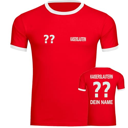 VIMAVERTRIEB® Herren Kontrast T-Shirt Kaiserslautern - Trikot mit Deinem Namen und Nummer - Druck: weiß - Männer Shirt Fußball Fanartikel Fanshop - Größe: 3XL rot/weiß von VIMAVERTRIEB