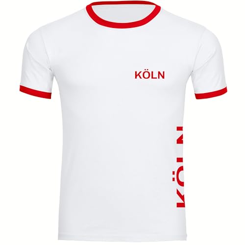 VIMAVERTRIEB® Herren Kontrast T-Shirt Köln - Brust & Seite - Druck: rot - Männer Shirt Fußball Fanartikel Fanshop - Größe: L weiß/rot von VIMAVERTRIEB