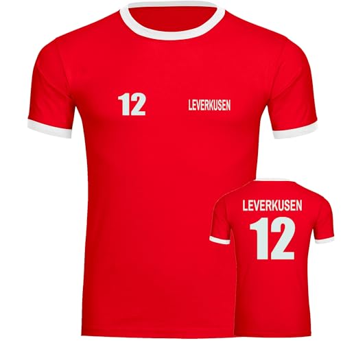 VIMAVERTRIEB® Kontrast T-Shirt - Leverkusen - Trikot 12 - Druck weiß - 12. Mann Männer Fanartikel - Größe XXL rot/weiß von VIMAVERTRIEB