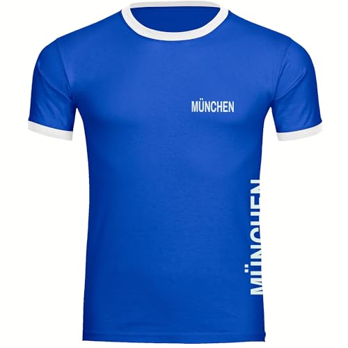 VIMAVERTRIEB® Herren Kontrast T-Shirt München - Brust & Seite - Druck: weiß - Männer Shirt Fußball Fanartikel Fanshop - Größe: 3XL blau/weiß von VIMAVERTRIEB