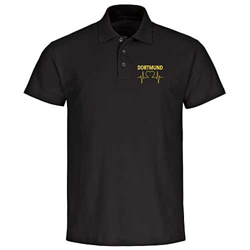 VIMAVERTRIEB® Herren Poloshirt Dortmund - Herzschlag - Druck: gelb - Männer Polo Shirt Fußball Fanartikel Fanshop - Größe: 3XL schwarz von VIMAVERTRIEB