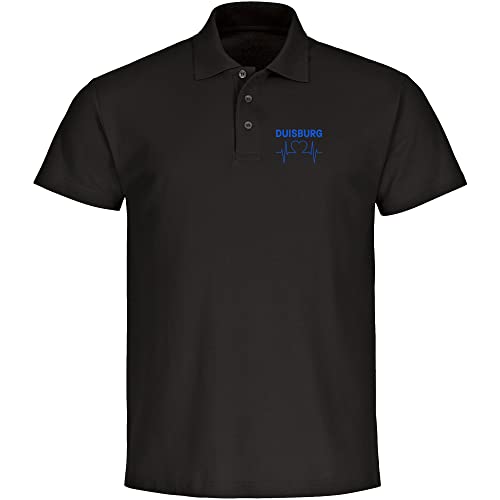 VIMAVERTRIEB® Herren Poloshirt Duisburg - Herzschlag - Druck: blau - Männer Polo Shirt Fußball Fanartikel Fanshop - Größe: M schwarz von VIMAVERTRIEB