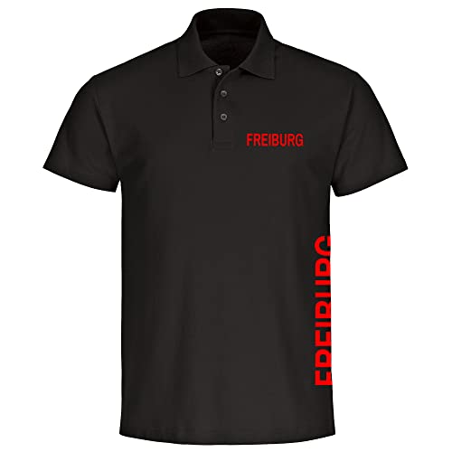 VIMAVERTRIEB® Herren Poloshirt Freiburg - Brust & Seite - Druck: rot - Männer Polo Shirt Fußball Fanartikel Fanshop - Größe: 5XL schwarz von VIMAVERTRIEB