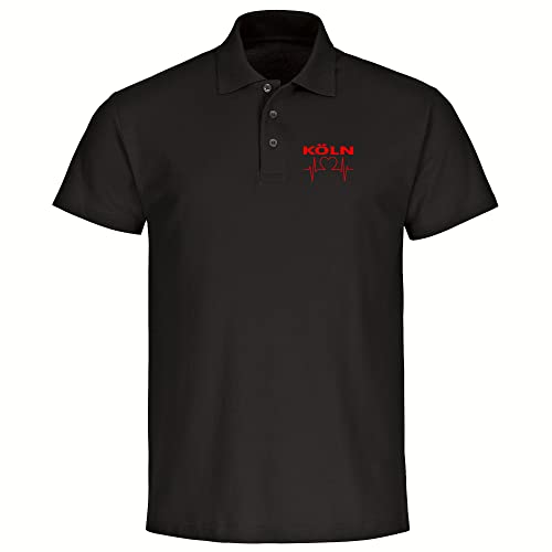 VIMAVERTRIEB® Herren Poloshirt Köln - Herzschlag - Druck: rot - Männer Polo Shirt Fußball Fanartikel Fanshop - Größe: 3XL schwarz von VIMAVERTRIEB