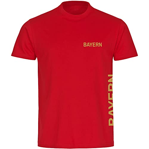 VIMAVERTRIEB® Herren T-Shirt Bayern - Brust & Seite - Druck: Gold metallik - Männer Shirt Fußball Fanartikel Fanshop - Größe: 5XL rot von VIMAVERTRIEB