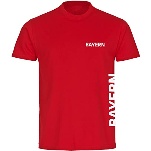 VIMAVERTRIEB® Herren T-Shirt Bayern - Brust & Seite - Druck: weiß - Männer Shirt Fußball Fanartikel Fanshop - Größe: 4XL rot von VIMAVERTRIEB