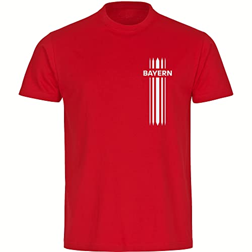 VIMAVERTRIEB® Herren T-Shirt Bayern - Streifen - Druck: weiß - Männer Shirt Fußball Fanartikel Fanshop - Größe: XL rot von VIMAVERTRIEB