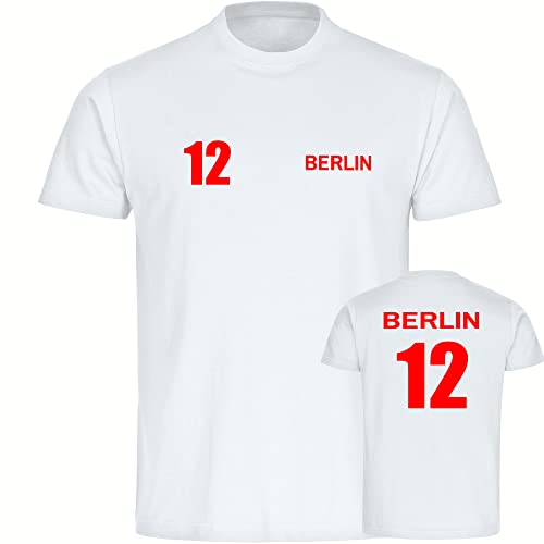 VIMAVERTRIEB® Herren T-Shirt Berlin - Trikot 12 - Druck: rot - Männer Shirt Fußball Fanartikel Fanshop - Größe: L weiß von VIMAVERTRIEB