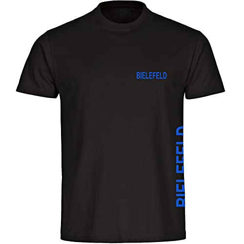 VIMAVERTRIEB® Herren T-Shirt Bielefeld - Brust & Seite - Druck: blau - Männer Shirt Fußball Fanartikel Fanshop - Größe: L schwarz von VIMAVERTRIEB