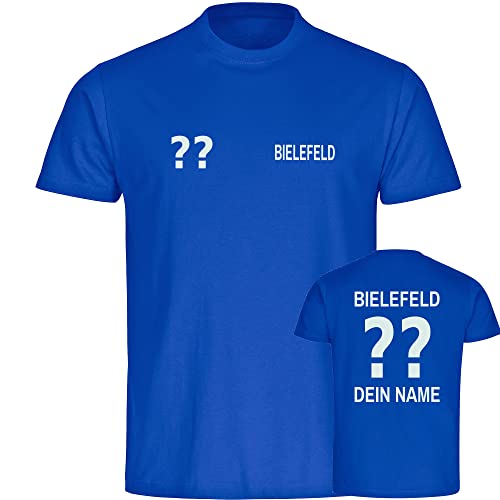 VIMAVERTRIEB® Herren T-Shirt Bielefeld - Trikot mit Deinem Namen und Nummer - Druck: weiß - Männer Shirt Wunschtext - Größe: XL blau von VIMAVERTRIEB