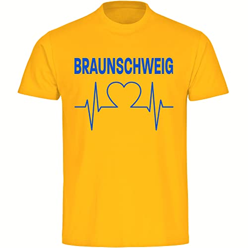 VIMAVERTRIEB® Herren T-Shirt Braunschweig - Herzschlag - Druck: blau - Männer Shirt Fußball Fanartikel Fanshop - Größe: L gelb von VIMAVERTRIEB