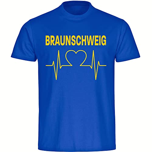 VIMAVERTRIEB® Herren T-Shirt Braunschweig - Herzschlag - Druck: gelb - Männer Shirt Fußball Fanartikel Fanshop - Größe: XXL blau von VIMAVERTRIEB
