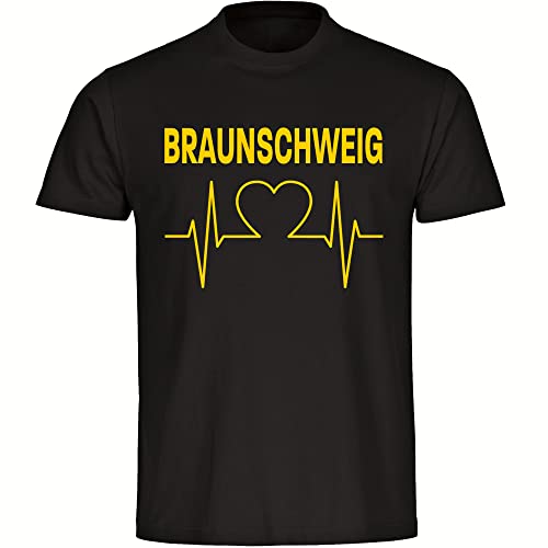 VIMAVERTRIEB® Herren T-Shirt Braunschweig - Herzschlag - Druck: gelb - Männer Shirt Fußball Fanartikel Fanshop - Größe: XXL schwarz-1 von VIMAVERTRIEB