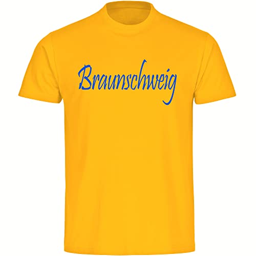 VIMAVERTRIEB® Herren T-Shirt Braunschweig - Schriftzug - Druck: blau - Männer Shirt Fußball Fanartikel Fanshop - Größe: M gelb von VIMAVERTRIEB