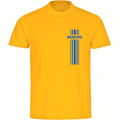 VIMAVERTRIEB® Herren T-Shirt Braunschweig - Streifen - Druck: blau - Männer Shirt Fußball Fanartikel Fanshop - Größe: M gelb von VIMAVERTRIEB