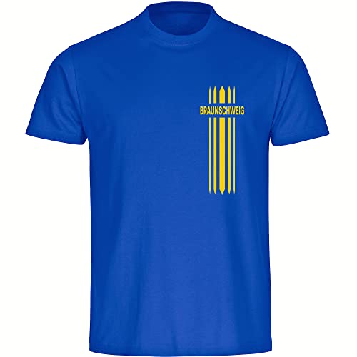 VIMAVERTRIEB® Herren T-Shirt Braunschweig - Streifen - Druck: gelb - Männer Shirt Fußball Fanartikel Fanshop - Größe: L blau von VIMAVERTRIEB