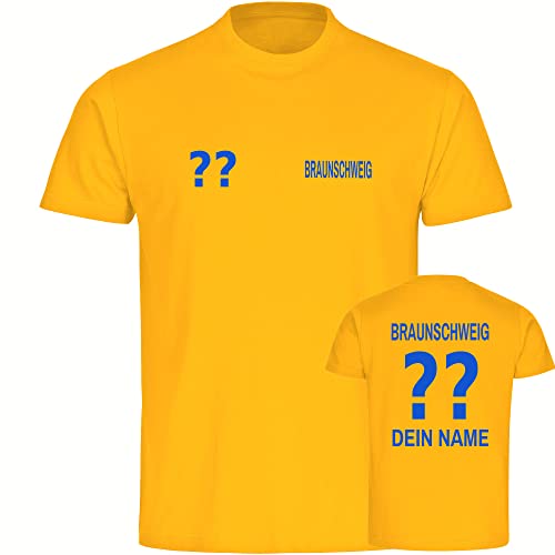 VIMAVERTRIEB® Herren T-Shirt Braunschweig - Trikot mit Deinem Namen und Nummer - Druck: blau - Männer Shirt Wunschtext - Größe: 3XL gelb von VIMAVERTRIEB