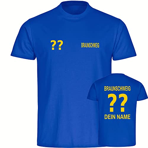 VIMAVERTRIEB® Herren T-Shirt Braunschweig - Trikot mit Deinem Namen und Nummer - Druck: gelb - Männer Shirt Wunschtext - Größe: XL blau von VIMAVERTRIEB