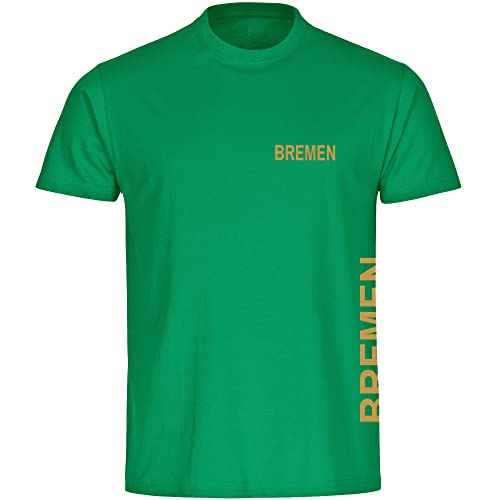 VIMAVERTRIEB® Herren T-Shirt Bremen - Brust & Seite - Druck: Gold metallik - Männer Shirt Fußball Fanartikel Fanshop - Größe: M grün von VIMAVERTRIEB