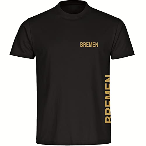 VIMAVERTRIEB® Herren T-Shirt Bremen - Brust & Seite - Druck: Gold metallik - Männer Shirt Fußball Fanartikel Fanshop - Größe: XXL schwarz von VIMAVERTRIEB