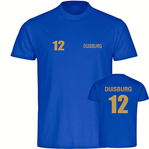 VIMAVERTRIEB® Herren T-Shirt Duisburg - Trikot 12 - Druck: Gold metallik - Männer Shirt Fußball Fanartikel Fanshop - Größe: S blau von VIMAVERTRIEB