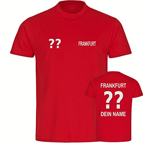 VIMAVERTRIEB® Herren T-Shirt Frankfurt - Trikot mit Deinem Namen und Nummer - Druck: weiß - Männer Shirt Fußball Fanartikel Fanshop - Größe: L rot von VIMAVERTRIEB