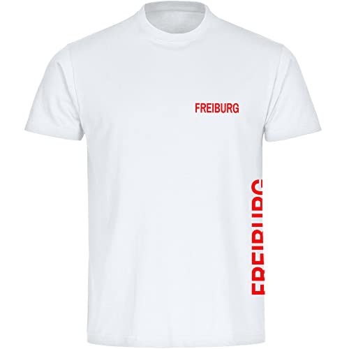 VIMAVERTRIEB® Herren T-Shirt Freiburg - Brust & Seite - Druck: rot - Männer Shirt Fußball Fanartikel Fanshop - Größe: 5XL weiß von VIMAVERTRIEB