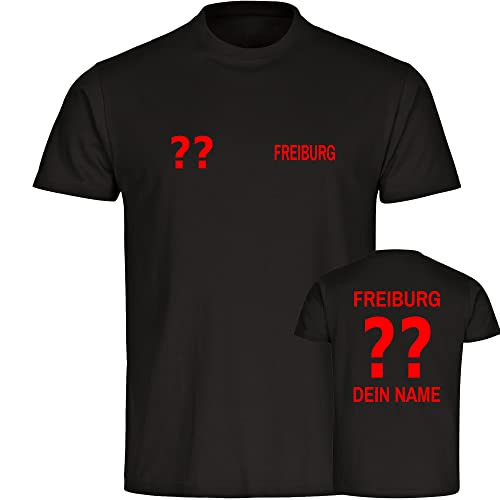 VIMAVERTRIEB® Herren T-Shirt Freiburg - Trikot mit Deinem Namen und Nummer - Druck: rot - Männer Shirt Fußball Fanartikel Fanshop - Größe: 5XL schwarz von VIMAVERTRIEB