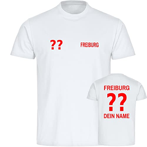 VIMAVERTRIEB® Herren T-Shirt Freiburg - Trikot mit Deinem Namen und Nummer - Druck: rot - Männer Shirt Fußball Fanartikel Fanshop - Größe: L weiß von VIMAVERTRIEB