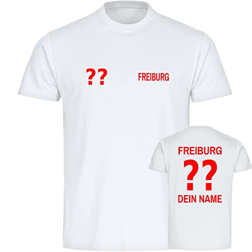 VIMAVERTRIEB® Herren T-Shirt Freiburg - Trikot mit Deinem Namen und Nummer - Druck: rot - Männer Shirt Fußball Fanartikel Fanshop - Größe: M weiß von VIMAVERTRIEB