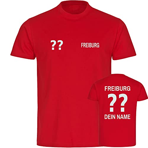 VIMAVERTRIEB® Herren T-Shirt Freiburg - Trikot mit Deinem Namen und Nummer - Druck: weiß - Männer Shirt Fußball Fanartikel Fanshop - Größe: L rot von VIMAVERTRIEB