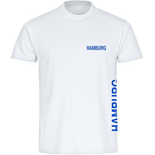 VIMAVERTRIEB® Herren T-Shirt Hamburg - Brust & Seite - Druck: blau - Männer Shirt Fußball Fanartikel Fanshop - Größe: S weiß von VIMAVERTRIEB