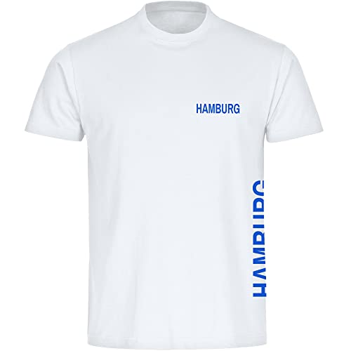 VIMAVERTRIEB® Herren T-Shirt Hamburg - Brust & Seite - Druck: blau - Männer Shirt Fußball Fanartikel Fanshop - Größe: XL weiß von VIMAVERTRIEB