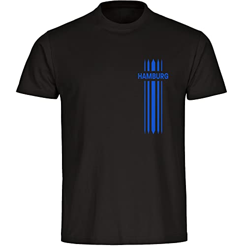 VIMAVERTRIEB® Herren T-Shirt Hamburg - Streifen - Druck: blau - Männer Shirt Fußball Fanartikel Fanshop - Größe: L schwarz von VIMAVERTRIEB