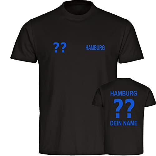 VIMAVERTRIEB® Herren T-Shirt Hamburg - Trikot mit Deinem Namen und Nummer - Druck: blau - Männer Shirt Wunschtext - Größe: S schwarz von VIMAVERTRIEB