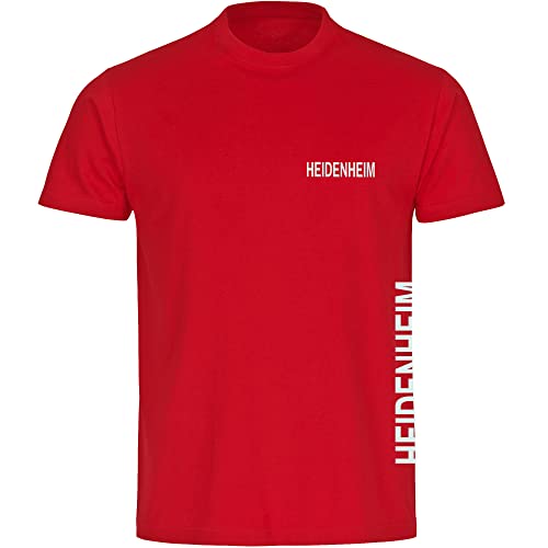 VIMAVERTRIEB® Herren T-Shirt Heidenheim - Brust & Seite - Druck: weiß - Männer Shirt Fußball Fanartikel Fanshop - Größe: L rot von VIMAVERTRIEB