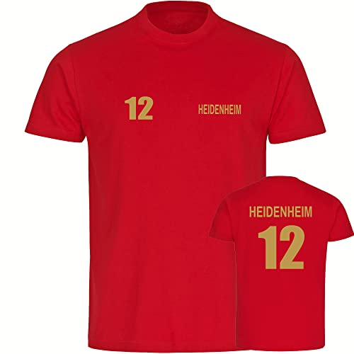 VIMAVERTRIEB® Herren T-Shirt Heidenheim - Trikot 12 - Druck: Gold metallik - Männer Shirt Fußball Fanartikel Fanshop - Größe: XL rot von VIMAVERTRIEB