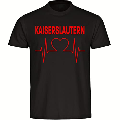 VIMAVERTRIEB® Herren T-Shirt Kaiserslautern - Herzschlag - Druck: rot - Männer Shirt Fußball Fanartikel Fanshop - Größe: L schwarz von VIMAVERTRIEB