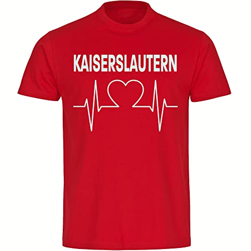 VIMAVERTRIEB® Herren T-Shirt Kaiserslautern - Herzschlag - Druck: weiß - Männer Shirt Fußball Fanartikel Fanshop - Größe: L rot von VIMAVERTRIEB