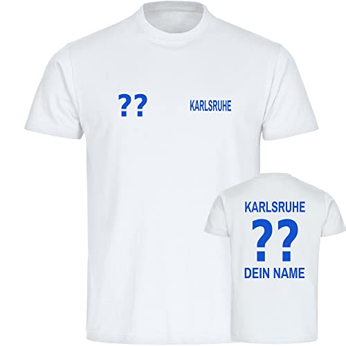 VIMAVERTRIEB® Herren T-Shirt Karlsruhe - Trikot mit Deinem Namen und Nummer - Druck: blau - Männer Shirt Wunschtext - Größe: M weiß von VIMAVERTRIEB