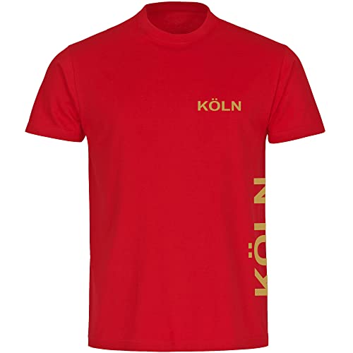 VIMAVERTRIEB® Herren T-Shirt Köln - Brust & Seite - Druck: Gold metallik - Männer Shirt Fußball Fanartikel Fanshop - Größe: XL rot von VIMAVERTRIEB