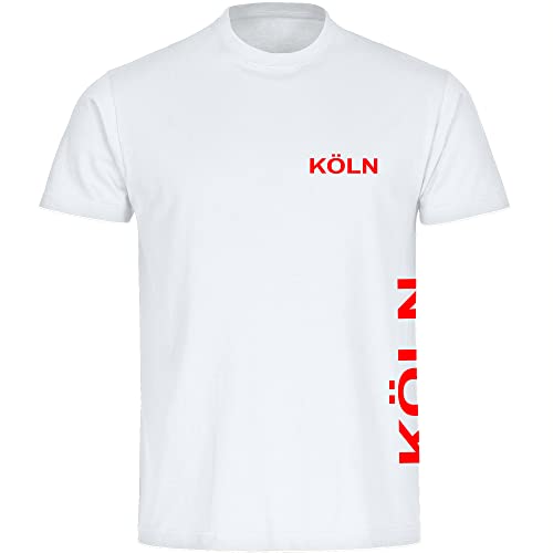 VIMAVERTRIEB® Herren T-Shirt Köln - Brust & Seite - Druck: rot - Männer Shirt Fußball Fanartikel Fanshop - Größe: 4XL weiß von VIMAVERTRIEB