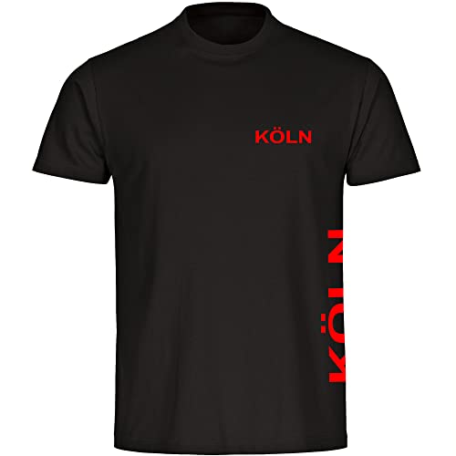 VIMAVERTRIEB® Herren T-Shirt Köln - Brust & Seite - Druck: rot - Männer Shirt Fußball Fanartikel Fanshop - Größe: M schwarz von VIMAVERTRIEB